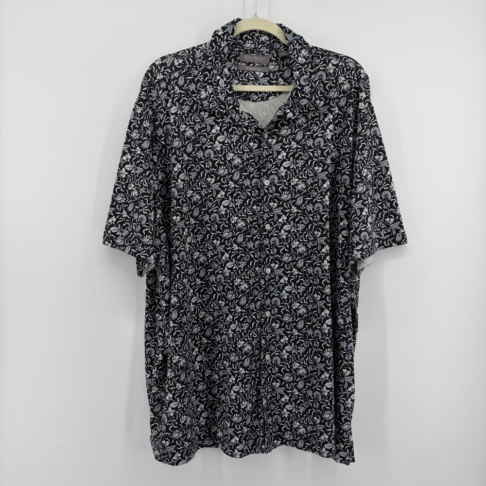 Daniel Cremieux Button Down Shirt Black White Floral XXL Performance Casual
